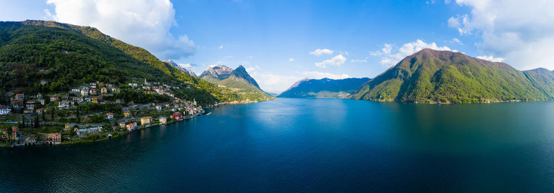 Panoramic view of sea and buildings against sky