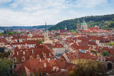 High angle view of townscape against sky