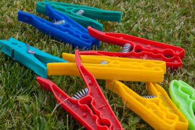 Detail shot of colorful pegs