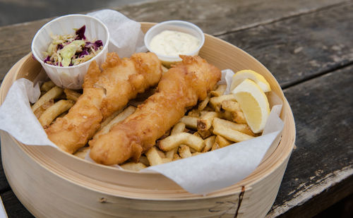 High angle view of food in plate