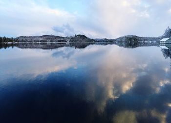 Reflection of clouds in calm lake