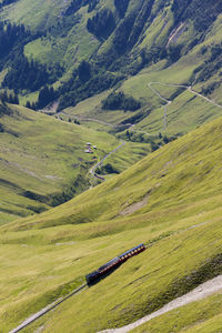 High angle view of green landscape