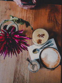 High angle view of coffee on table