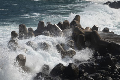 Group of people on rocks at beach