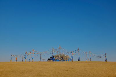 A traditional prayer setup against clear sky in northern china 