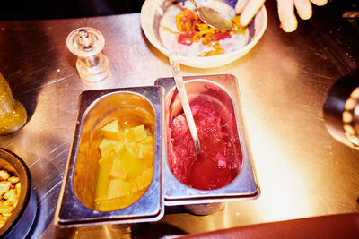 High angle view of food on table