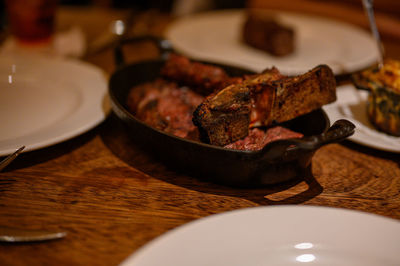 Close-up of food in plate on table