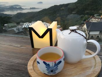 Close-up of tea cup on table