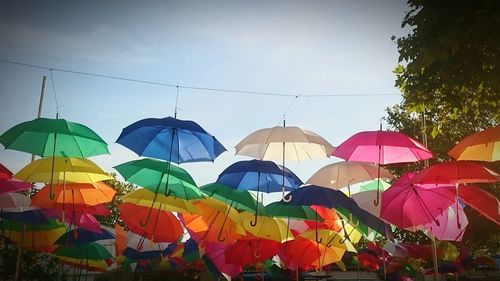 Low angle view of colorful lanterns