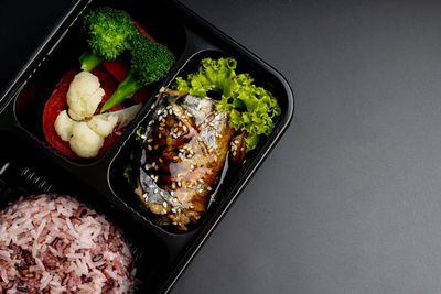 High angle view of food in plate