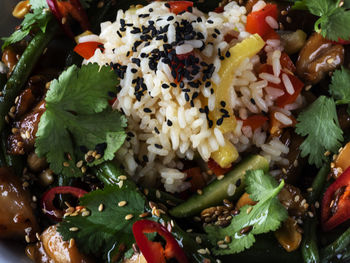 Full frame shot of chopped vegetables in plate