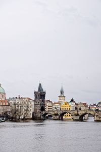 River in city against sky