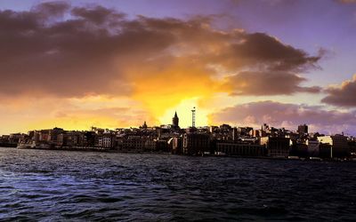 Scenic view of calm sea at sunset