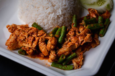 High angle view of food in plate