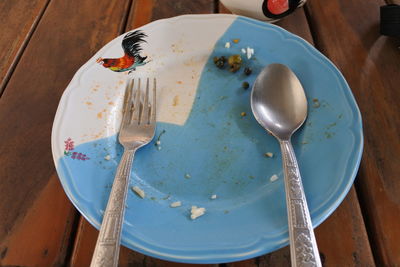 High angle view of breakfast on table