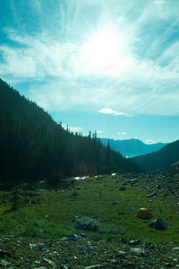 Landscape with mountain range in background