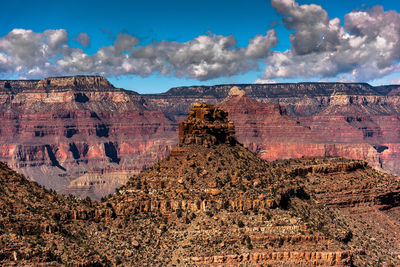 View of rock formations against cloudy sky