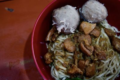 High angle view of food in plate