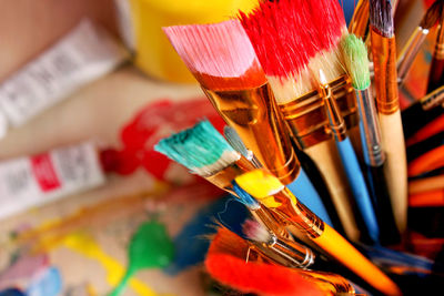 Close-up of multi colored brushes