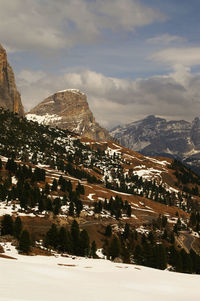 Scenic view of snowcapped mountains against sky during winter