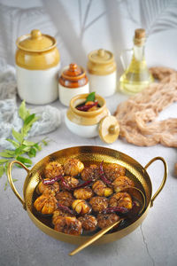 High angle view of food on table