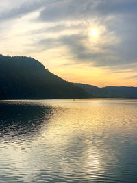 Scenic view of lake against sky during sunset