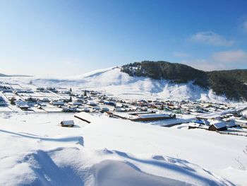 Scenic view of snowcapped mountains against sky