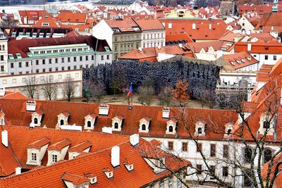 High angle view of houses in town