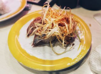 High angle view of meal served in plate