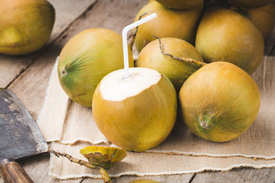 High angle view of apples on table