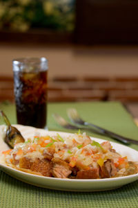 Close-up of meal served on table