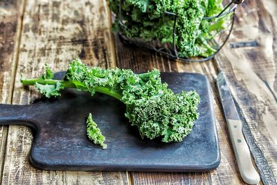 High angle view of vegetables on cutting board