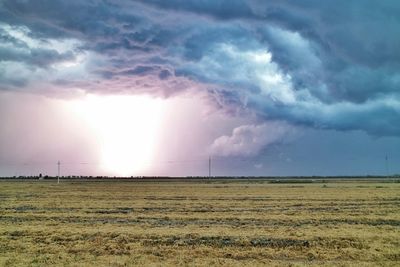 Scenic view of field against cloudy sky