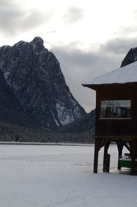 Scenic view of mountains against sky during winter