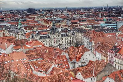 High angle view of cityscape against sky