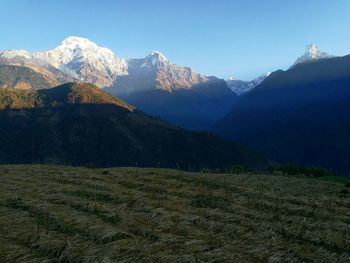 Scenic view of snowcapped mountains against sky