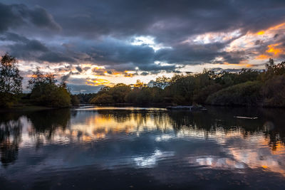 Scenic view of lake against sky during sunset