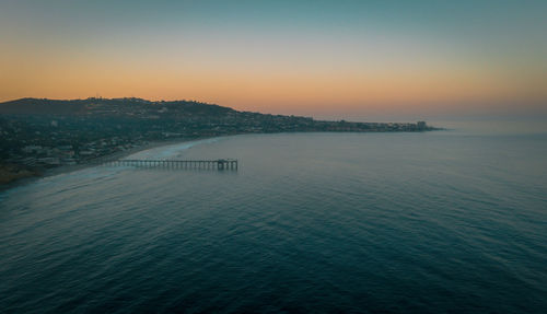 Sunrise panorama of la jolla and scripps pier. texture and ripples in ocean. space for text