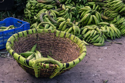 Green bananas for sale in market