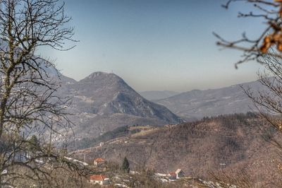 Scenic view of mountains against clear sky