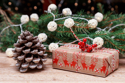 Close-up of christmas decorations on tree
