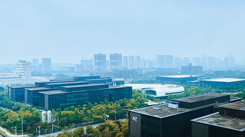 Cityscape against clear sky