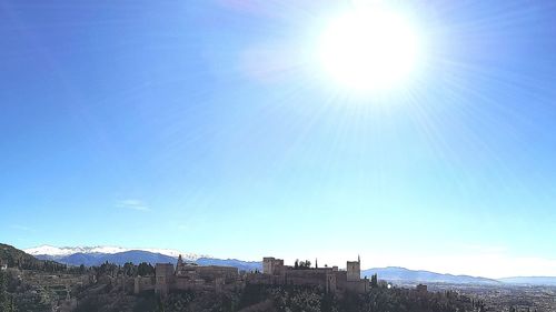 Panoramic view of city against blue sky