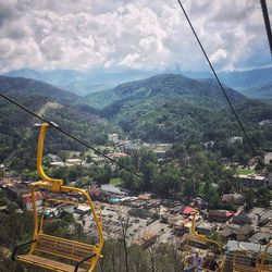 High angle view of overhead cable car against sky