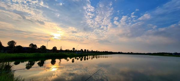 Scenic view of lake against sky during sunset