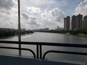 River by buildings against sky in city