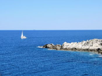 Scenic view of sea against clear sky