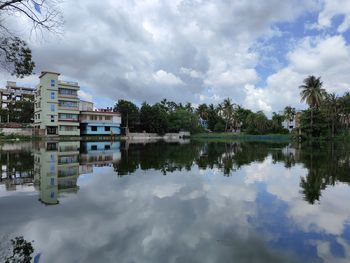 Reflection of buildings in lake