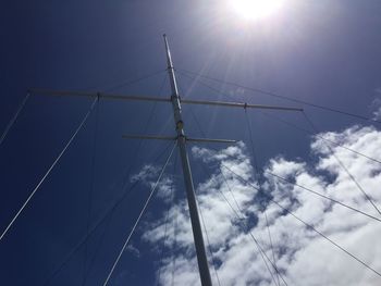 Low angle view of cables against sky on sunny day