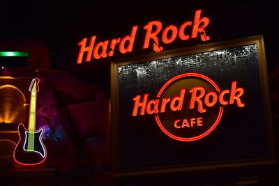 Close-up of illuminated sign on display at store